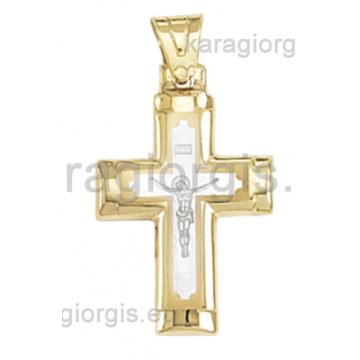 Βαπτιστικός σταυρός για αγόρι με εσταυρωμένο λευκόχρυσο με χρυσό