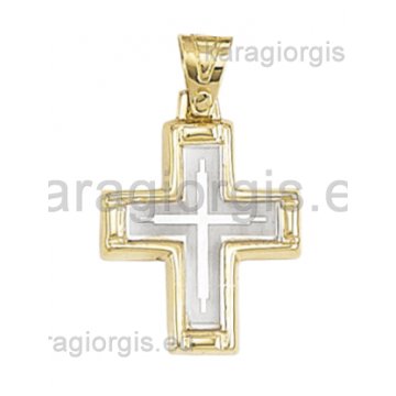 Βαπτιστικός σταυρός για αγόρι χρυσός με λευκόχρυσο