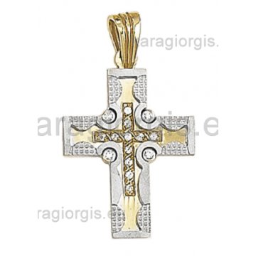 Βαπτιστικός σταυρός για κορίτσι χρυσός με λευκόχρυσο και πέτρες ζιργκόν Με δώρο την αλυσίδα