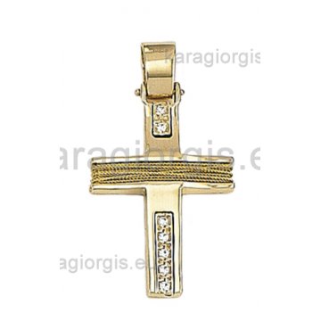 Σταυρός βαπτιστικός για κορίτσι χρυσός με χειροποιήτο χρυσό σύρμα και πέτρες ζιργκόν Με δώρο την αλυσίδα