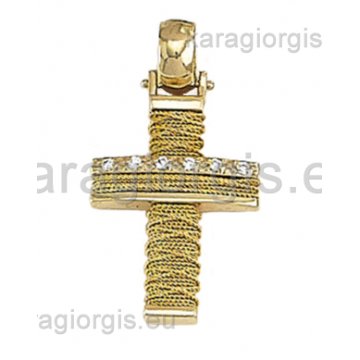 Σταυρός βαπτιστικός για κορίτσι χρυσός με χειροποιήτο χρυσό σύρμα και πέτρες ζιργκόν