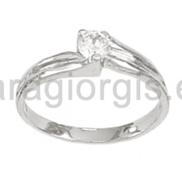 Μονόπετρο δαχτυλίδι λευκόχρυσο με λευκή πέτρα ζιργκόν 2,60 gr . 