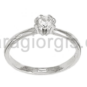 Μονόπετρο δαχτυλίδι λευκόχρυσο με λευκή πέτρα ζιργκόν 2,40 gr . 