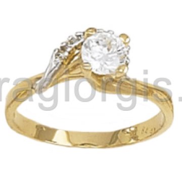 Μονόπετρο δαχτυλίδι χρυσό και λευκόχρυσο με λευκές πέτρες ζιργκόν