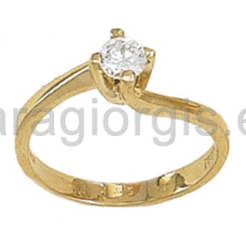 Μονόπετρο δαχτυλίδι χρυσό με λευκή πέτρα ζιργκόν