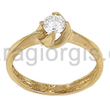 Μονόπετρο δαχτυλίδι χρυσό με λευκή πέτρα ζιργκόν