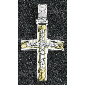 Βαπτιστικός σταυρός για κορίτσι λευκόχρυσος με χρυσό χειροποίητο σύρμα και πέτρες ζιργκόν