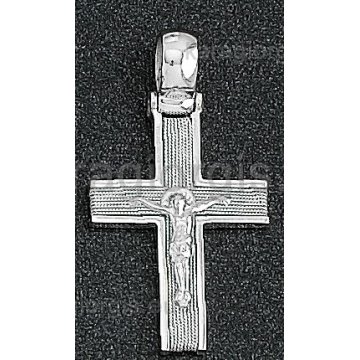 Βαπτιστικός σταυρός για αγόρι λευκόχρυσος με εσταυρωμένο και λευκόχρυσο σύρμα δουλεμένο στο χέρι 
