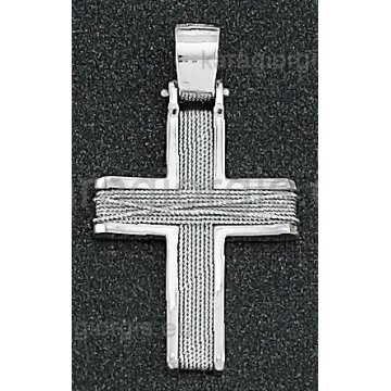 Βαπτιστικός σταυρός για αγόρι λευκόχρυσος με λευκόχρυσο σύρμα δουλεμένο στο χέρι
