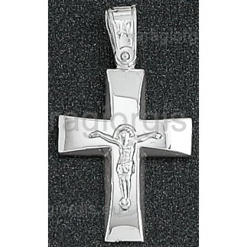 Βαπτιστικός σταυρός για αγόρι λευκόχρυσος με εσταυρωμένο