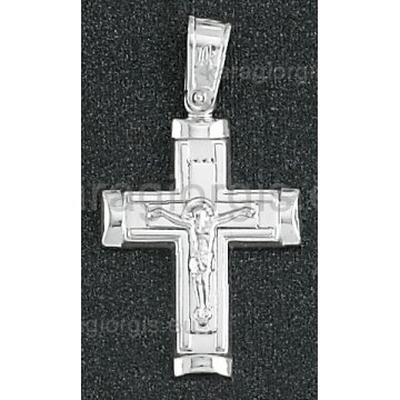 Βαπτιστικός σταυρός για αγόρι λευκόχρυσος με εσταυρωμένο 