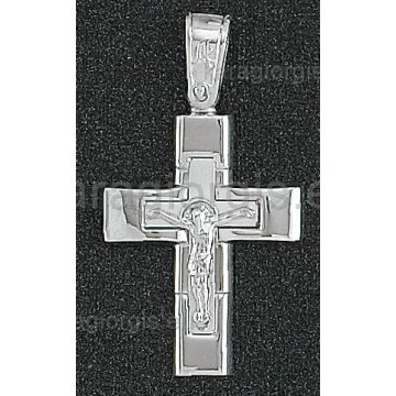 Βαπτιστικός σταυρός για αγόρι λευκόχρυσος με εσταυρωμένο 