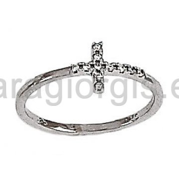 Δαχτυλίδι λευκόχρυσο σε σχήμα σταυρού με πέτρες ζιργκόν 1,30 gr.