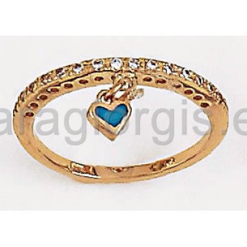 Δαχτυλίδι σειρέ χρυσό με πέτρες ζιργκόν και κρεμαστή καρδούλα