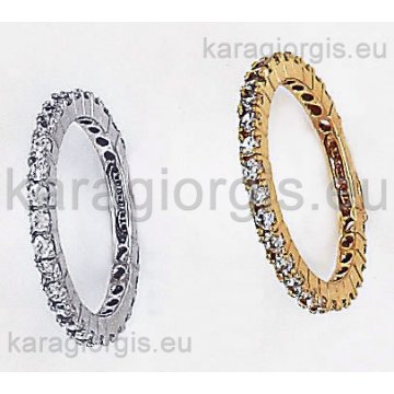 Δαχτυλίδι ολόβερο χρυσό ή λευκόχρυσο με λευκές πέτρες ζιργκόν