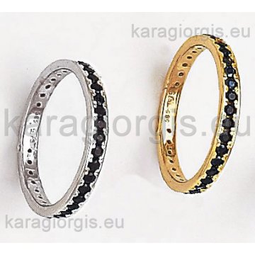 Δαχτυλίδι ολόβερο χρυσό ή λευκόχρυσο με μαύρες πέτρες ζιργκόν