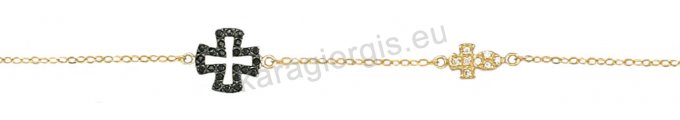 Βραχιόλι χρυσό με σταυρουδάκια τύπου Gavelo σε άσπρες και μαύρες πέτρες ζιργκόν