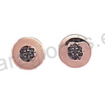 Σκουλαρίκια από ροζ χρυσό με μαύρες πέτρες ζιργκόν