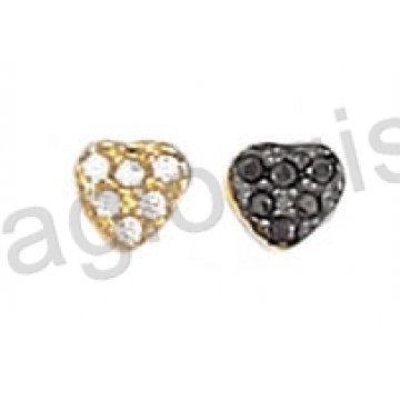 Σκουλαρίκια χρυσά σε καρδούλες με μαύρο πλατίνωμα και άσπρες ή μαύρες πέτρες ζιργκόν