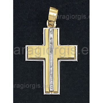 Βαπτιστικός σταυρός για αγόρι δίχρωμος χρυσός με λευκόχρυσο ένθετο σταυρό