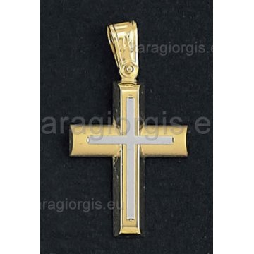 Βαπτιστικός σταυρός για αγόρι δίχρωμος χρυσός με λευκόχρυσο ένθετο σταυρό