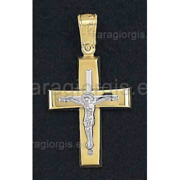 Βαπτιστικός σταυρός για αγόρι χρυσός με ένθετο λευκόχρυσο εσταυρωμένο