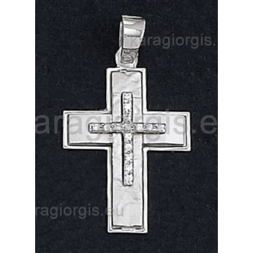 Βαπτιστικός σταυρός λευκόχρυσος για κορίτσι με πέτρες ζιργκόν