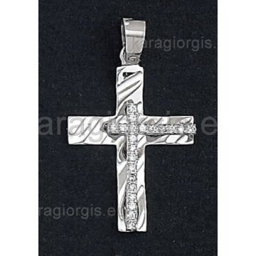 Βαπτιστικός σταυρός λευκόχρυσος για κορίτσι με πέτρες ζιργκόν