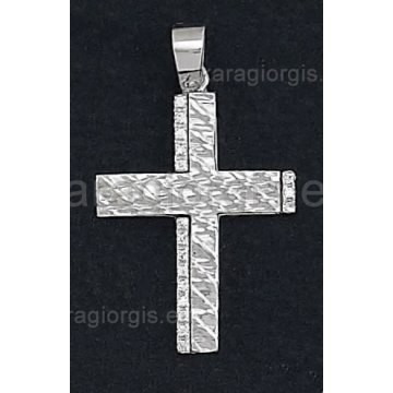 Βαπτιστικός σταυρός λευκόχρυσος για κορίτσι σκαλιστός με πέτρες ζιργκόν