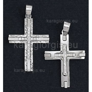 Βαπτιστικός σταυρός λευκόχρυσος για κορίτσι σκαλιστός με πέτρες ζιργκόν