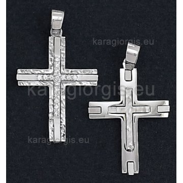 Βαπτιστικός σταυρός λευκόχρυσος για κορίτσι σκαλιστός με πέτρες ζιργκόν