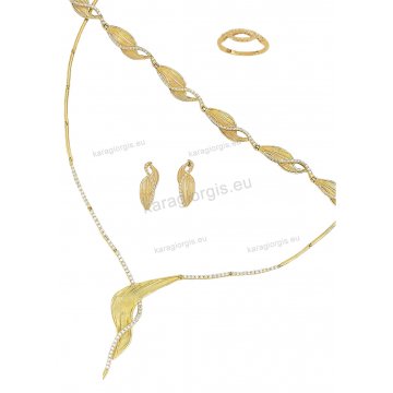 Σετ από κολιέ, βραχιόλι, δαχτυλίδι και σκουλαρίκια σε κίτρινο χρυσό με πέτρες ζιργκόν