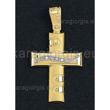 Βαπτιστικός σταυρός για κορίτσι χρυσό με λευκόχρυσο με πέτρες ζιργκόν