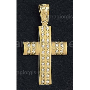 Βαπτιστικός σταυρός για κορίτσι χρυσό με πέτρες ζιργκόν