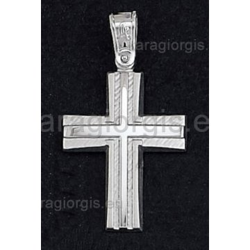 Βαπτιστικός σταυρός λευκόχρυσος για αγόρι και διαμαντέ σαγρέ φινίρισμα 