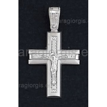 Βαπτιστικός σταυρός λευκόχρυσος για αγόρι με εσταυρωμένο 