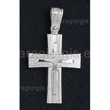 Βαπτιστικός σταυρός λευκόχρυσος για αγόρι και διαμαντέ σαγρέ φινίρισμα 