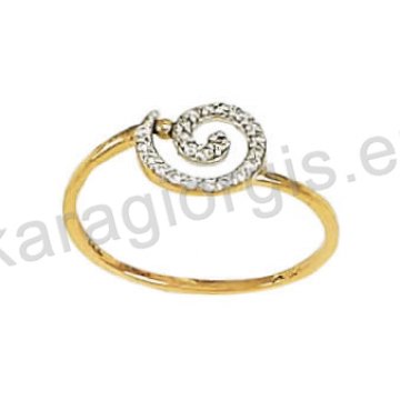 Δαχτυλίδι χρυσό τύπου Chevalier και λευκό χρυσό με άσπρες πέτρες ζιργκόν