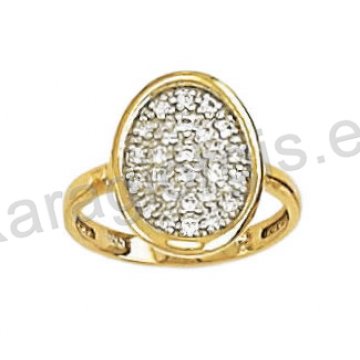 Δαχτυλίδι χρυσό τύπου Chevalier σε οβάλ σχήμα με λευκό χρυσό και άσπρες πέτρες ζιργκόν