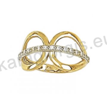 Δαχτυλίδι χρυσό τύπου Chevalier με λευκό χρυσό και άσπρες πέτρες ζιργκόν