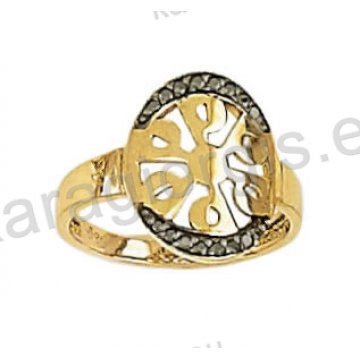 Δαχτυλίδι χρυσό τύπου Chevalier με μαύρο χρυσό και μαύρες πέτρες ζιργκόν
