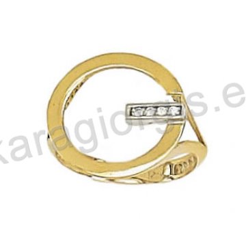 Δαχτυλίδι χρυσό τύπου Chevalier με λευκό χρυσό και άσπρες πέτρες ζιργκόν