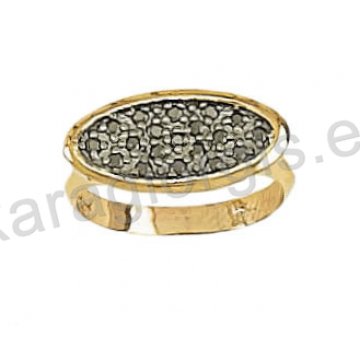 Δαχτυλίδι χρυσό τύπου Chevalier με μαύρο χρυσό και μαύρες πέτρες ζιργκόν