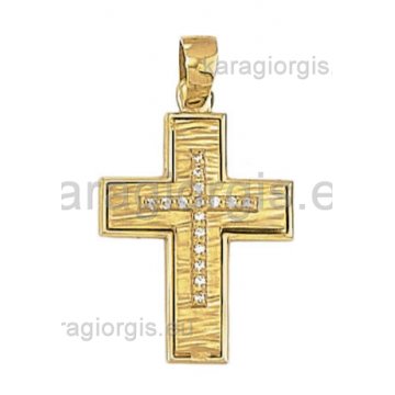 Βαπτιστικός σταυρός χρυσός για κορίτσι σκαλιστό και πέτρες ζιργκόν