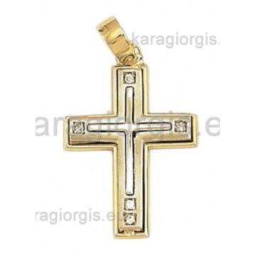 Βαπτιστικός σταυρός χρυσός με λευκόχρυσο για κορίτσι και πέτρες ζιργκόν
