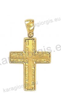 Βαπτιστικός σταυρός χρυσός σκαλιστός με λευκόχρυσο για κορίτσι και πέτρες ζιργκόν