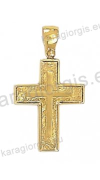 Βαπτιστικός σταυρός χρυσός σκαλιστός με λευκόχρυσο για κορίτσι και πέτρες ζιργκόν