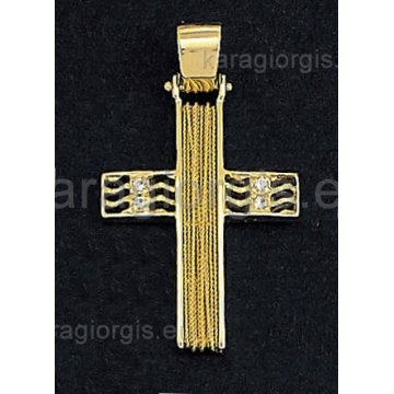 Βαπτιστικός σταυρός χρυσός για κορίτσι με πέτρες ζιργκόν και χρυσό σύρμα γυρισμένο στο χέρι 