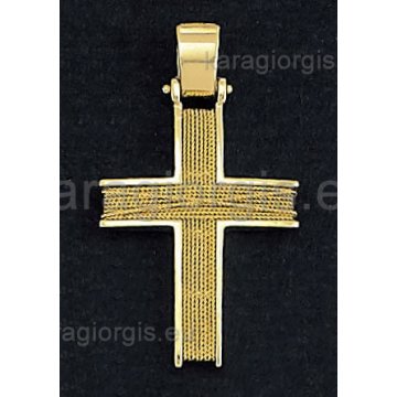 Βαπτιστικός σταυρός χρυσός για αγόρι με χρυσό σύρμα γυρισμένο στο χέρι
