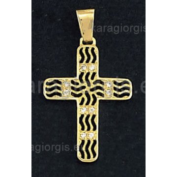Βαπτιστικός σταυρός για κορίτσι χρυσός με πέτρες ζιργκόν